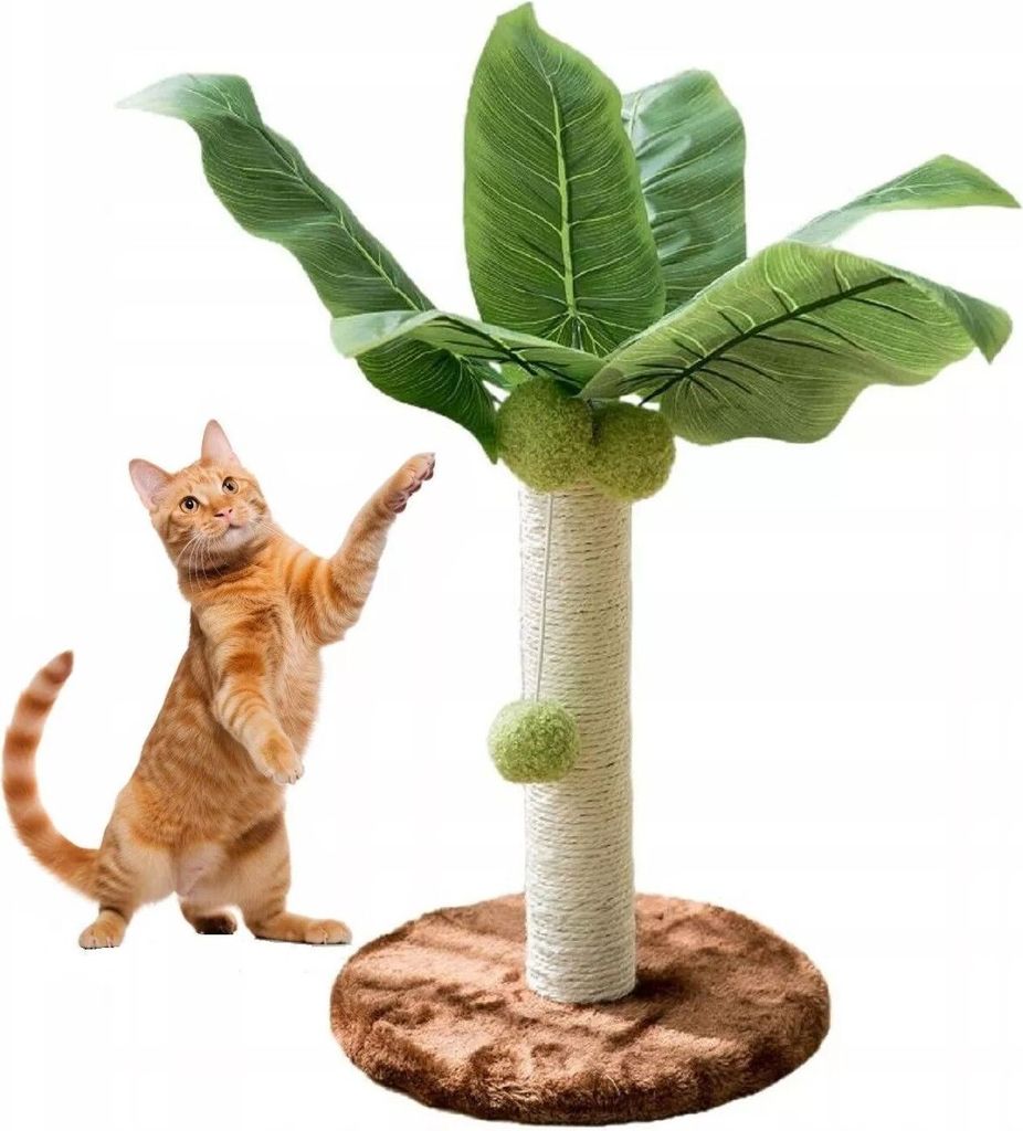 QLS Kratzbaum für Katzen 52 cm Palme Sisalseil mit interaktivem Ball Grün Braun 10973