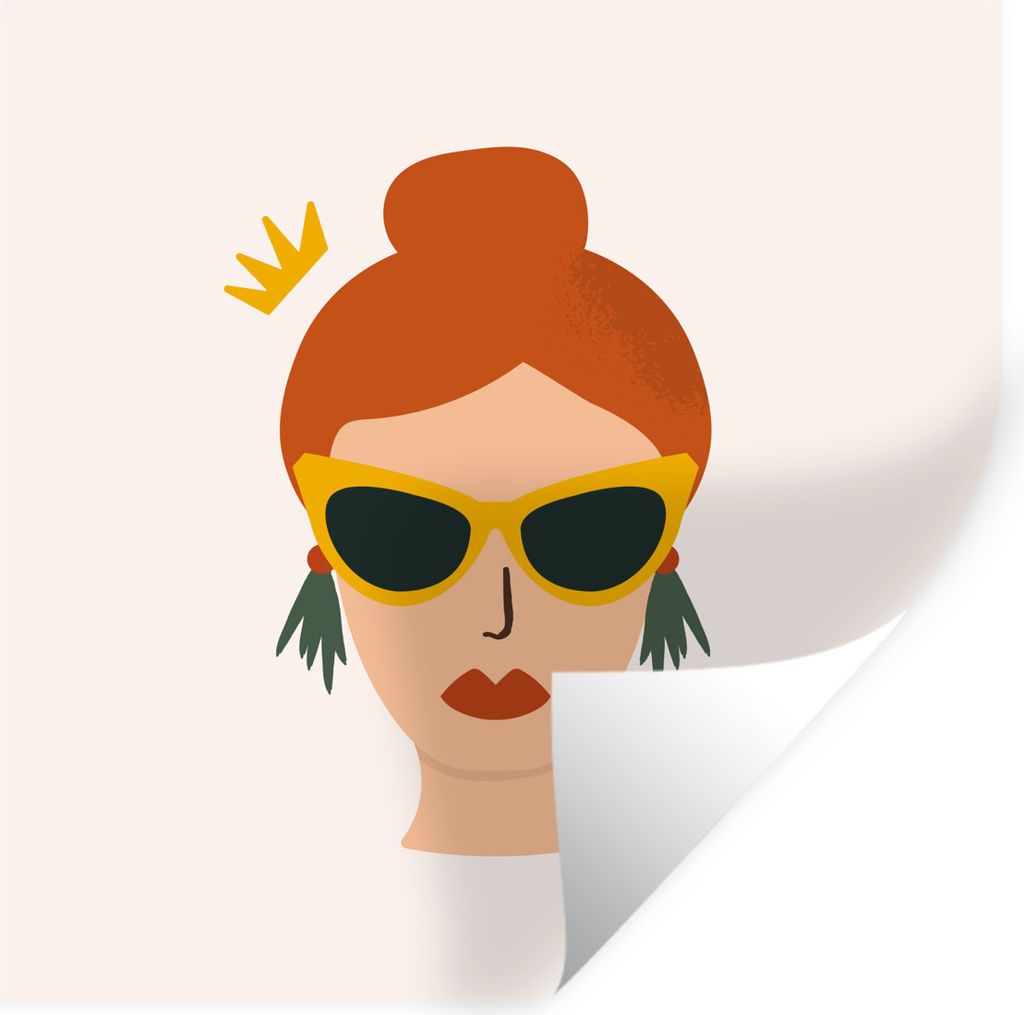 MuchoWow Wandtattoo Wandsticker Wandaufkleber Frau - Porträt - Sonnenbrille 30x30 cm Selbstklebend und Repositionierbar - Repositionierbar - Was...