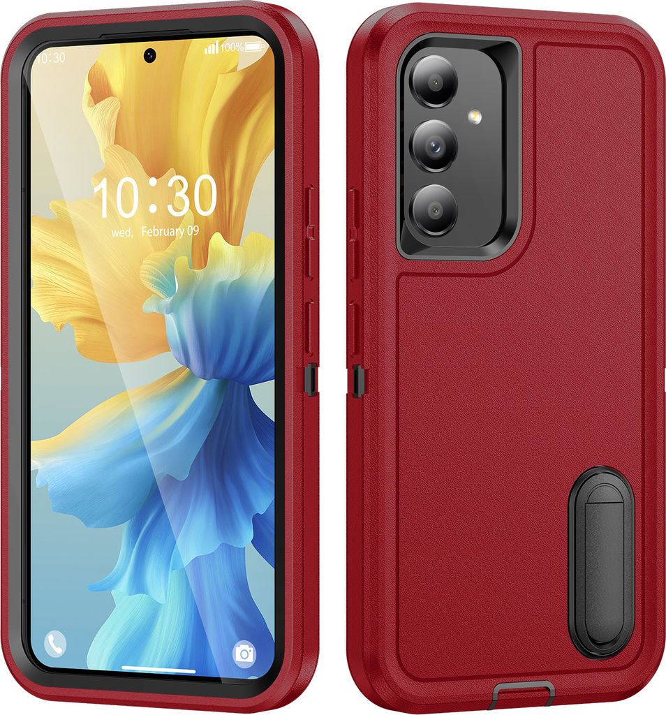 Hülle für Samsung Galaxy A54 5G Hybrid Dreilagige Robust Stoßfest Schwerlast Schutzhülle mit Ständer Rot