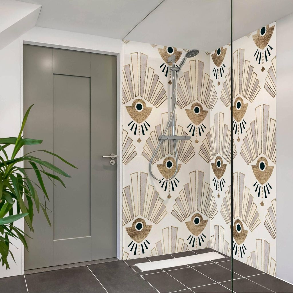 Duschrückwand mit Motiv selbstklebend - 0.61 mm Wandpaneel wasserfest Design gold Vintage Badrückwand fugenlos Premium matt 100x190 cm