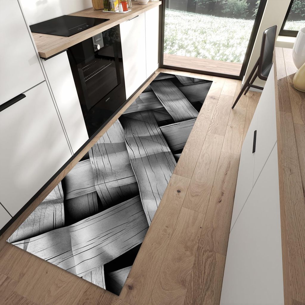 Küchenteppich 80x280cm rutschfest & abwischbar PVC Läufer - Geflochtenes Holz