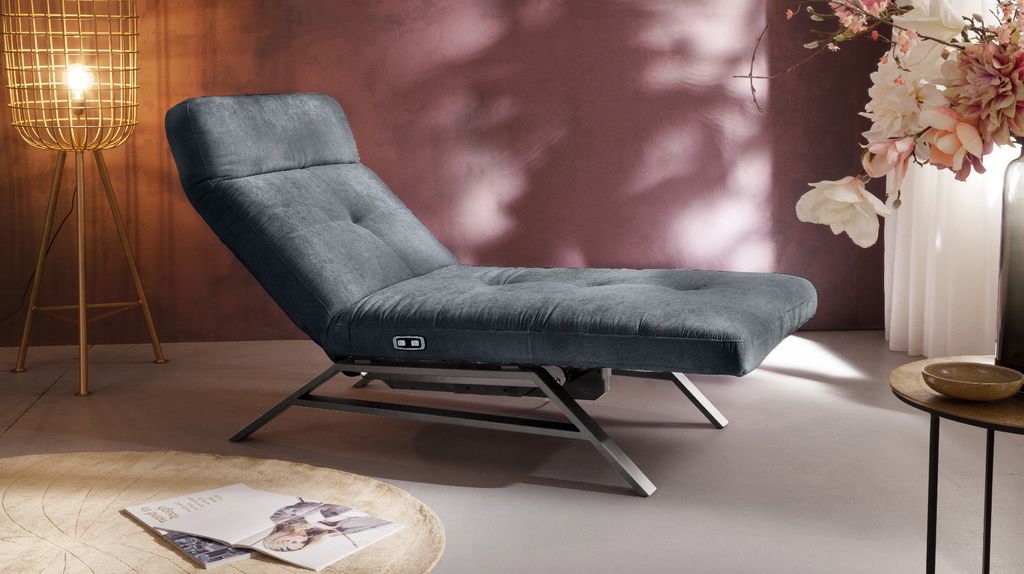KAWOLA Liege AMERIVA Sessel Relaxliege Velvet schwarz Fuß chrome