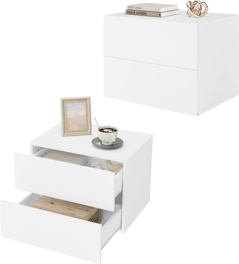 Schwebender Nachttisch - Wandmontierter Nachtschrank - Mit Schublade - Holz - Modern minimalistisch - 40x30x30 cm - Weiß