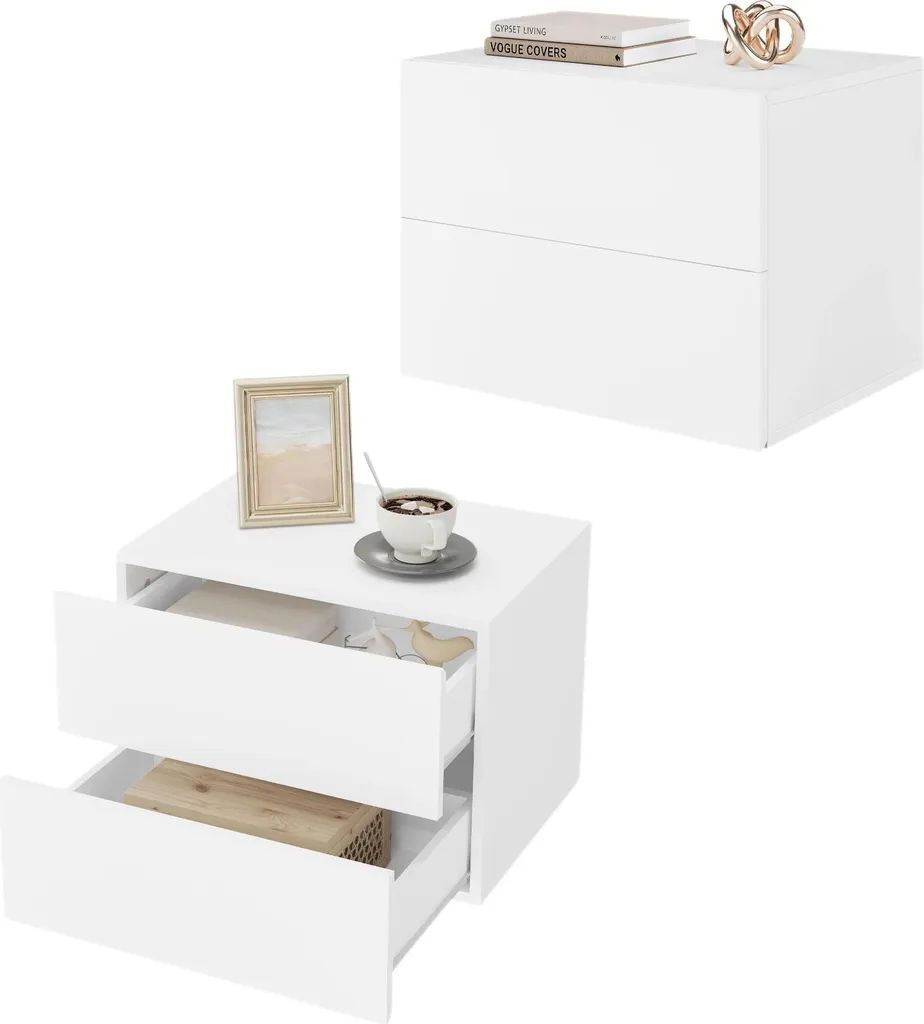 Table de chevet suspendue fini le sol encombré bois blanc avec tiroir