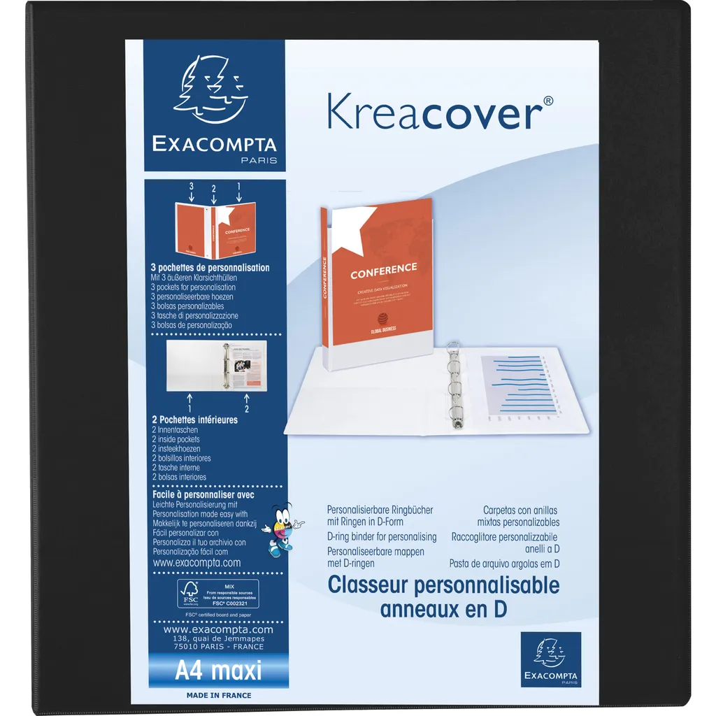 Classeur Archivage A4 Maxi 4 Anneaux D 60mm Noir Exacompta Pack de 10