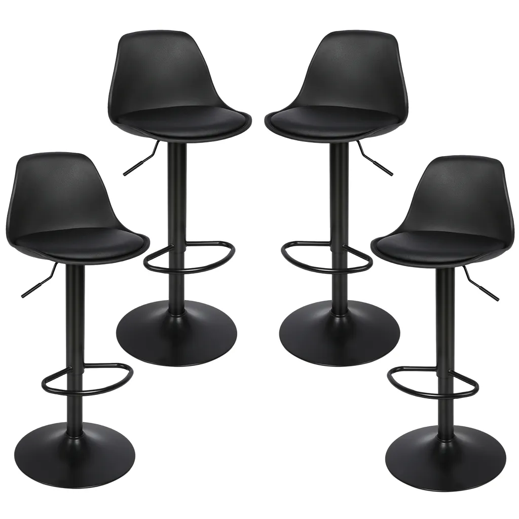 Lot de 4 tabourets de bar pivotants noirs : confort et dos bien soutenu