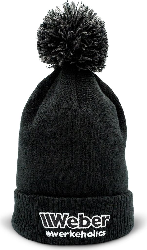 Weber #Werkeholics Bommelmütze schwarz Mütze Bommel Strick Uni Herren / Damen