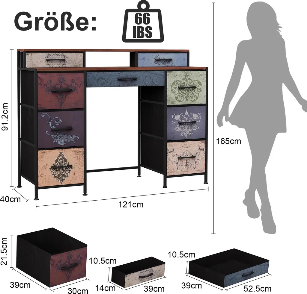 Commode coiffeuse style vintage avec 9 tiroirs de rangement - 2