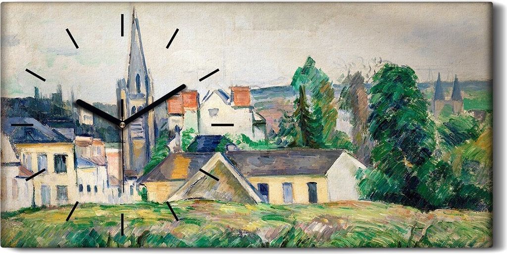 Wanduhr Uhr Wandbild Leinwand Geräuschlos Kunstdruck 60x30 Dorf Platz - schwarze Hände