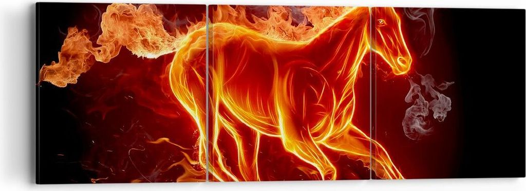 Bild auf Leinwand - Leinwandbild - Pferd Illustration Flammen - 90x30cm - Wand Bild - Wanddeko - Leinwanddruck - Bilder - Kunstdruck - Wanddekorati...