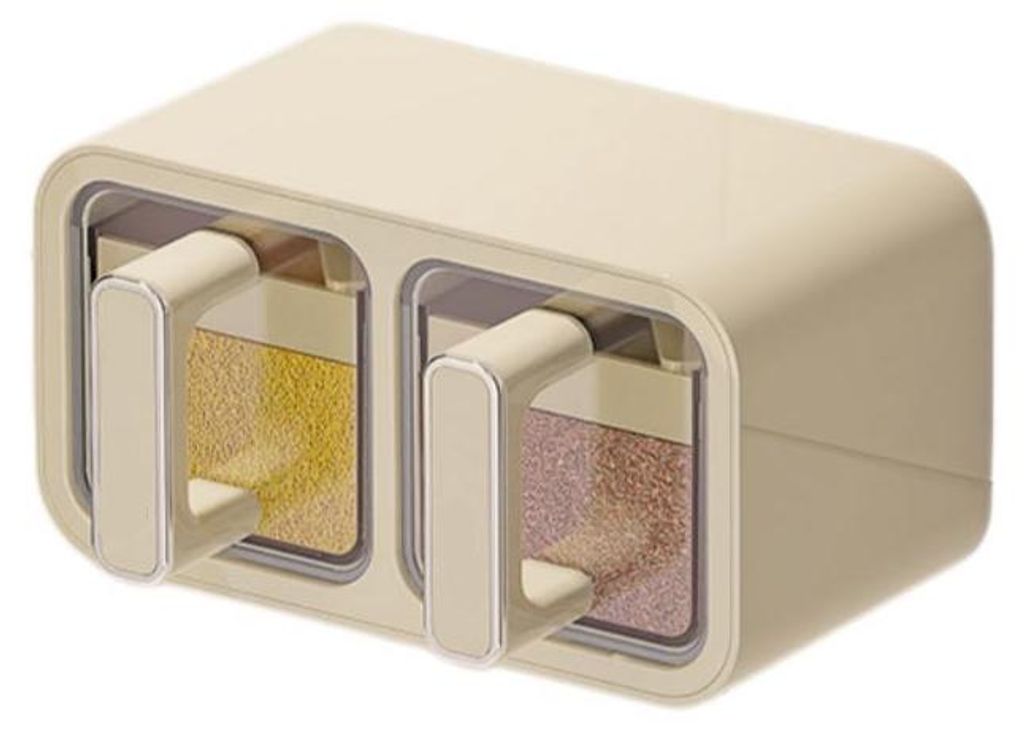 INF Wand Gewürzregal 2 Fächer ohne Bohren Silikondichtung mit Messlöffel Beige