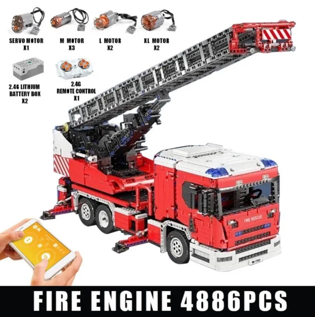 Grand Camion de Pompiers Télécommandé en Kit de Construction 4886 Pièces - 7