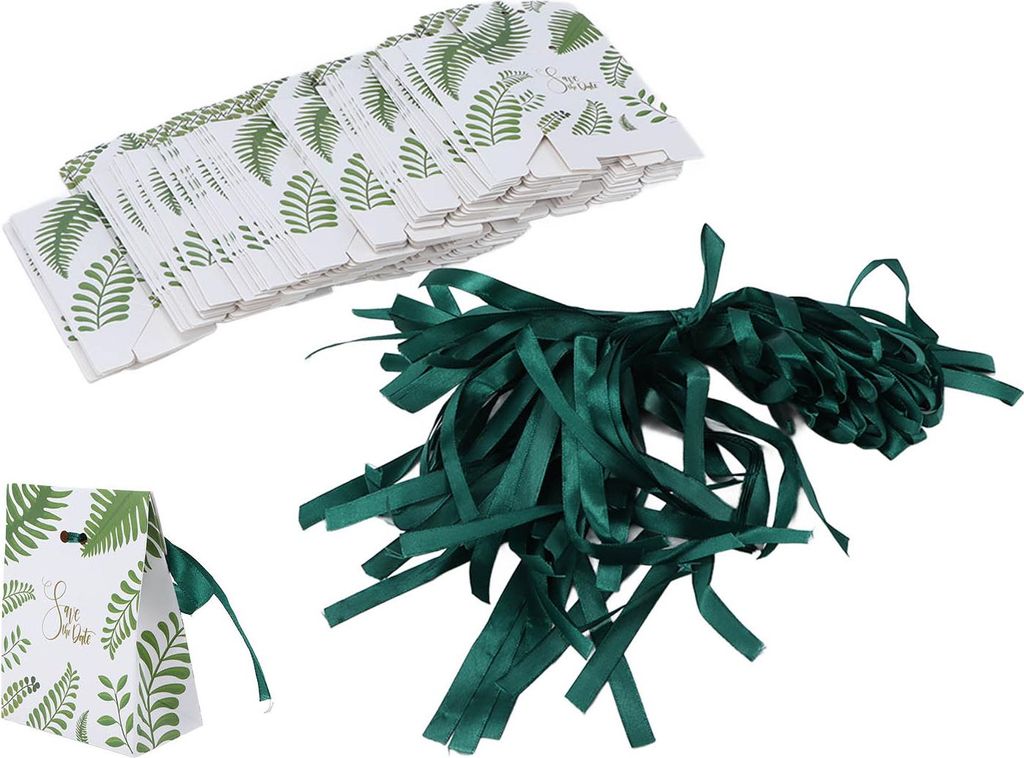50 Stück Geschenkboxen für Gastgeschenke, wunderschönes grünes Papier, prägnanter Party-Süßigkeitsbeutel für Hochzeit