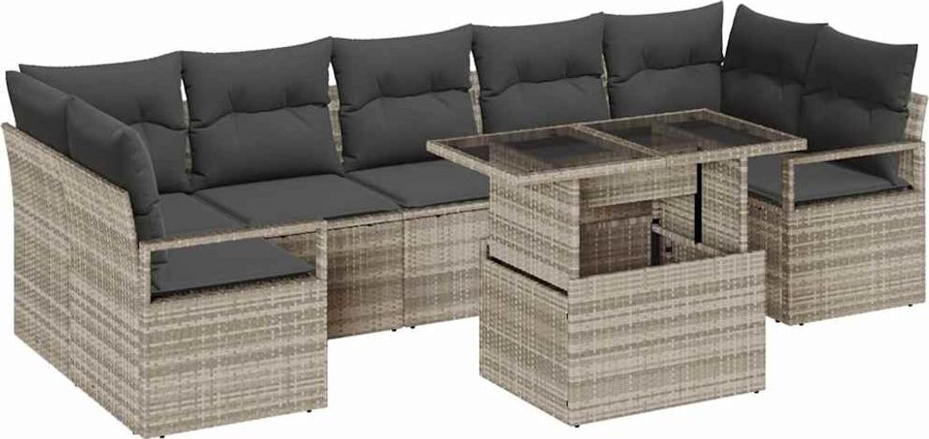 Garten-Sofa-Set mit Speicher 8 pcs Hellgrau Poly Rattan