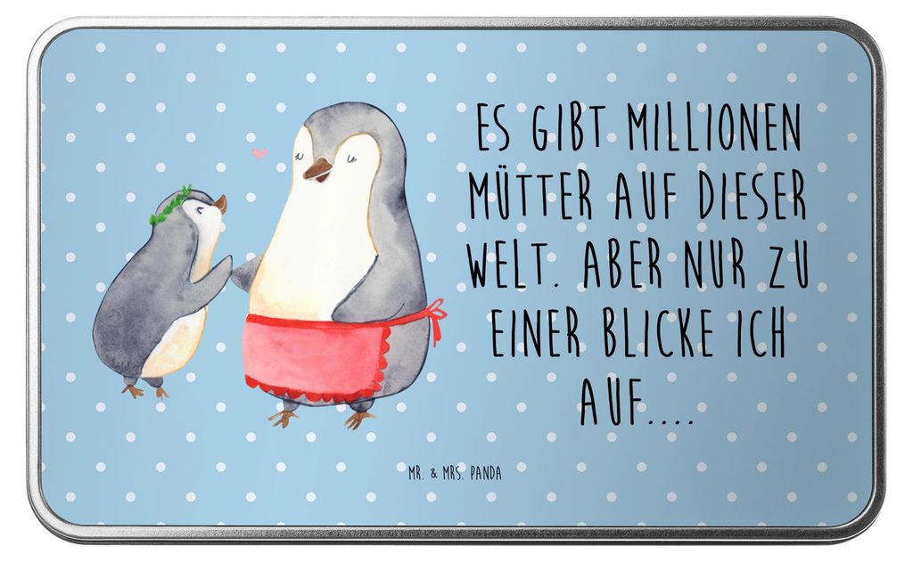 Mr. & Mrs. Panda behälter Pinguin mit Kind - Blau Pastell - Geschenk, Muttertag, Mom, Geschenkbox, Mutter, gebäckdose, Dose, Aufbewahrungsdose, V...