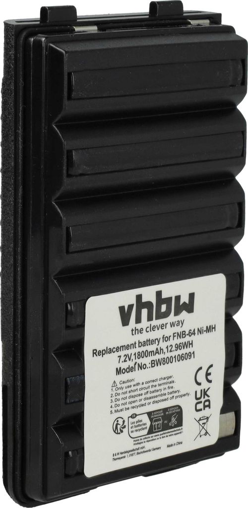 vhbw Akku kompatibel mit Yaesu Vertex VXA170, VXA-150 Pro V, VXA-200, VX-A200, VX-A170, VXA200 Funkgerät, Walkie Talkie (1800 mAh, 7,2 V, NiMH)