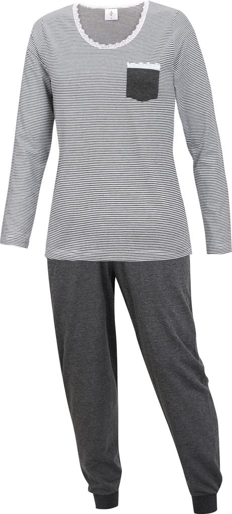 KB Schlafanzug Damen Pyjama Set langarm lange Hose Grau Produktbild 