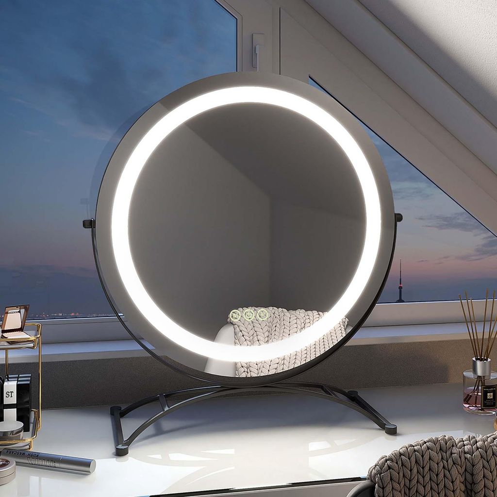 EMKE Schminkspiegel mit Beleuchtung, Hollywood Spiegel mit 3 Lichtfarben, Smart-Touch-Steuerung Schminktisch Spiegel mit Licht 360° drehbar, Einst...