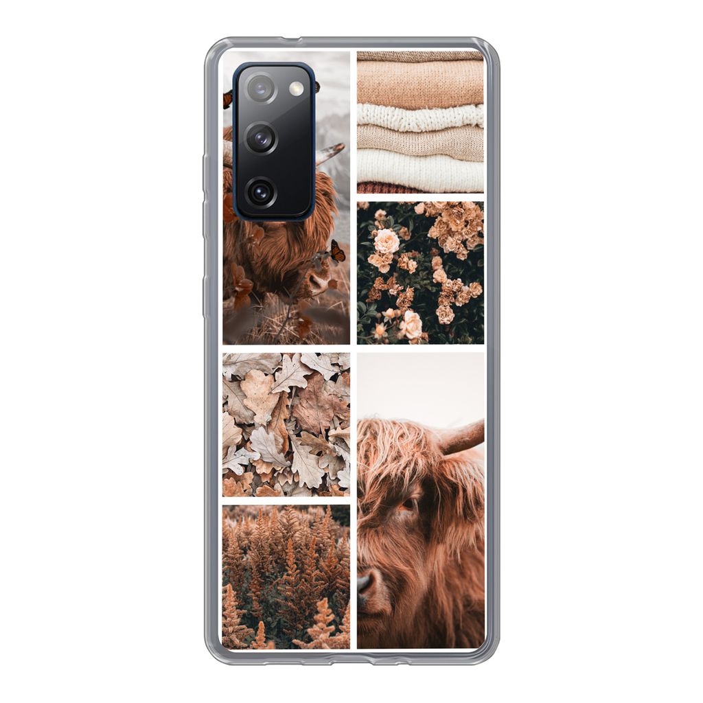 MuchoWow Handyhülle Schutzhülle Hülle für Samsung Galaxy S20 FE Schottischer Highlander - Collage - Blumen Silikon Softcase Handy Hülle - Ab...