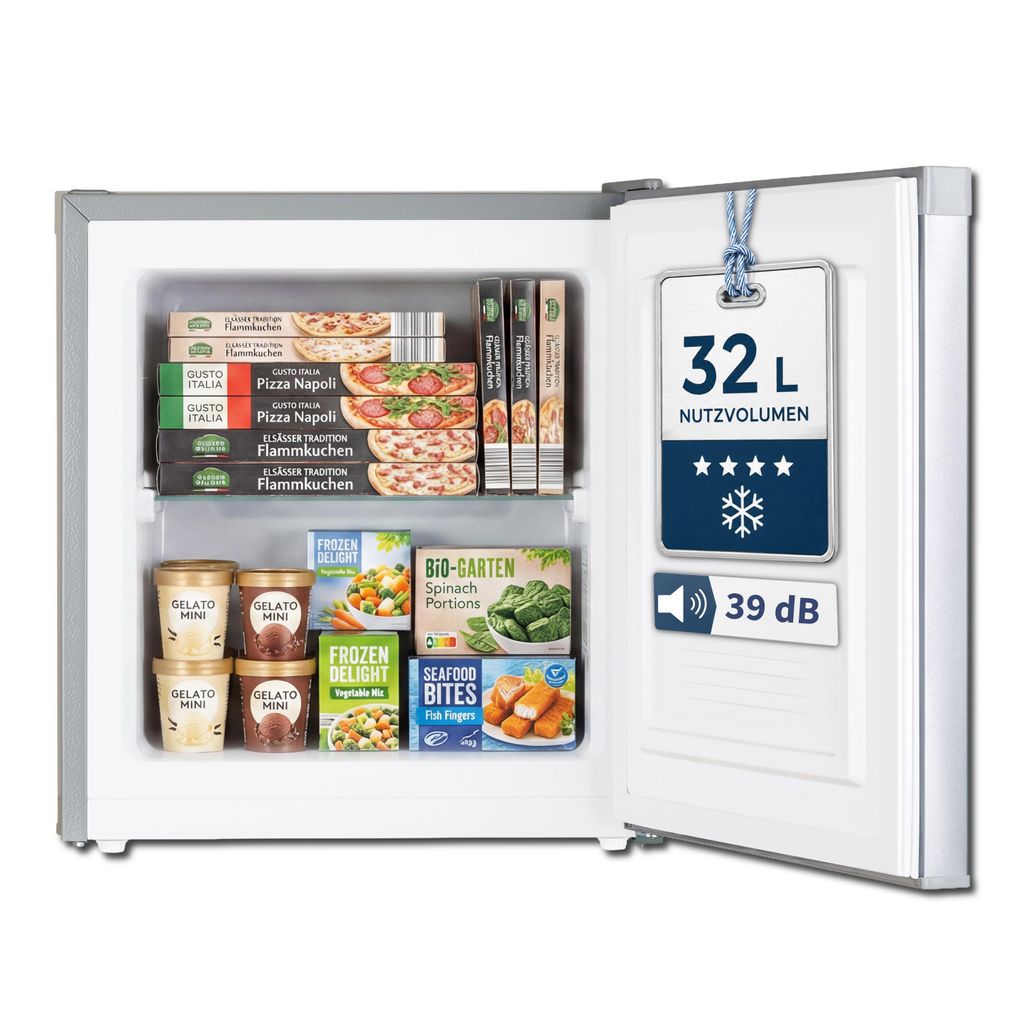 Stolthoff Mini Gefrierschrank 32 L, Gefrierschrank klein, 4 Sterne Tiefkühlschrank bis -18 °C, 39 dB leise, Gefrierwürfel freistehend, sparsam, ...