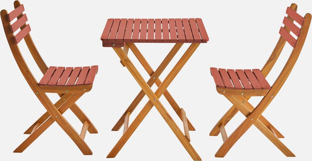 sweeek - Gartentisch aus Akazienholz, 2 Klappstühle - Produktbild 