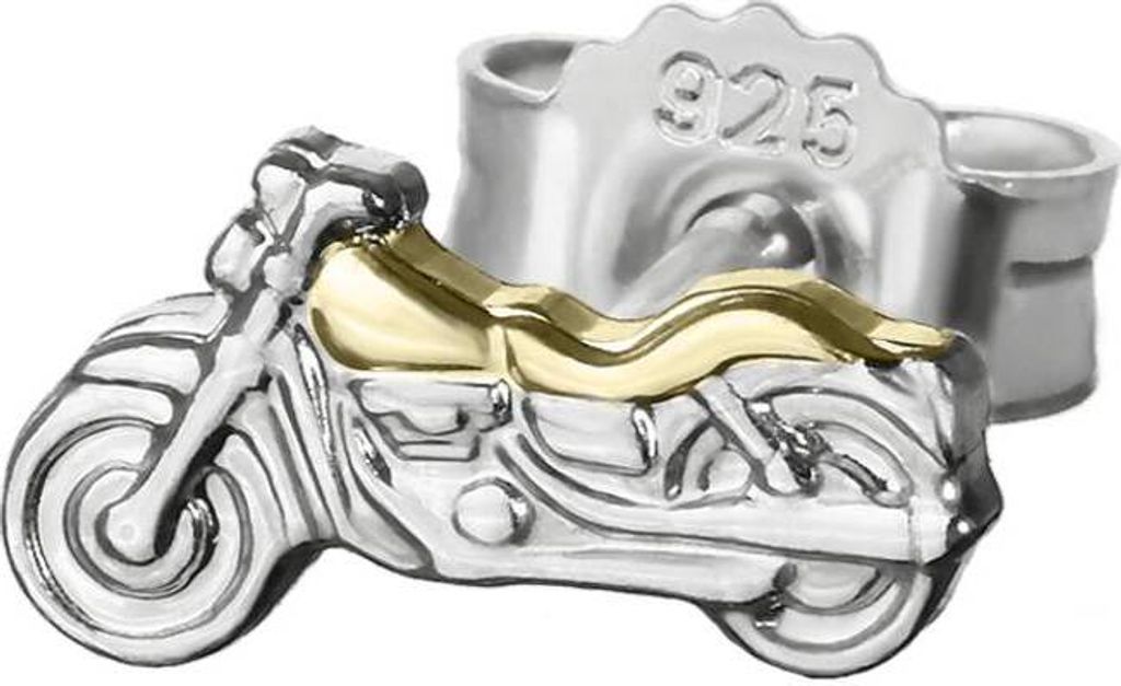 Einzel Kleine Motorrad 925 Silber Ohrstecker Bicolor 8*4mm Ohrring rhodiniert