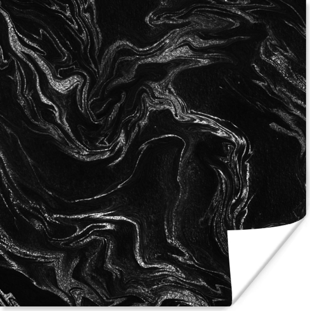 MuchoWow Poster Marmor - Schwarz - Silber 30x30 cm - Wandposter - Printing