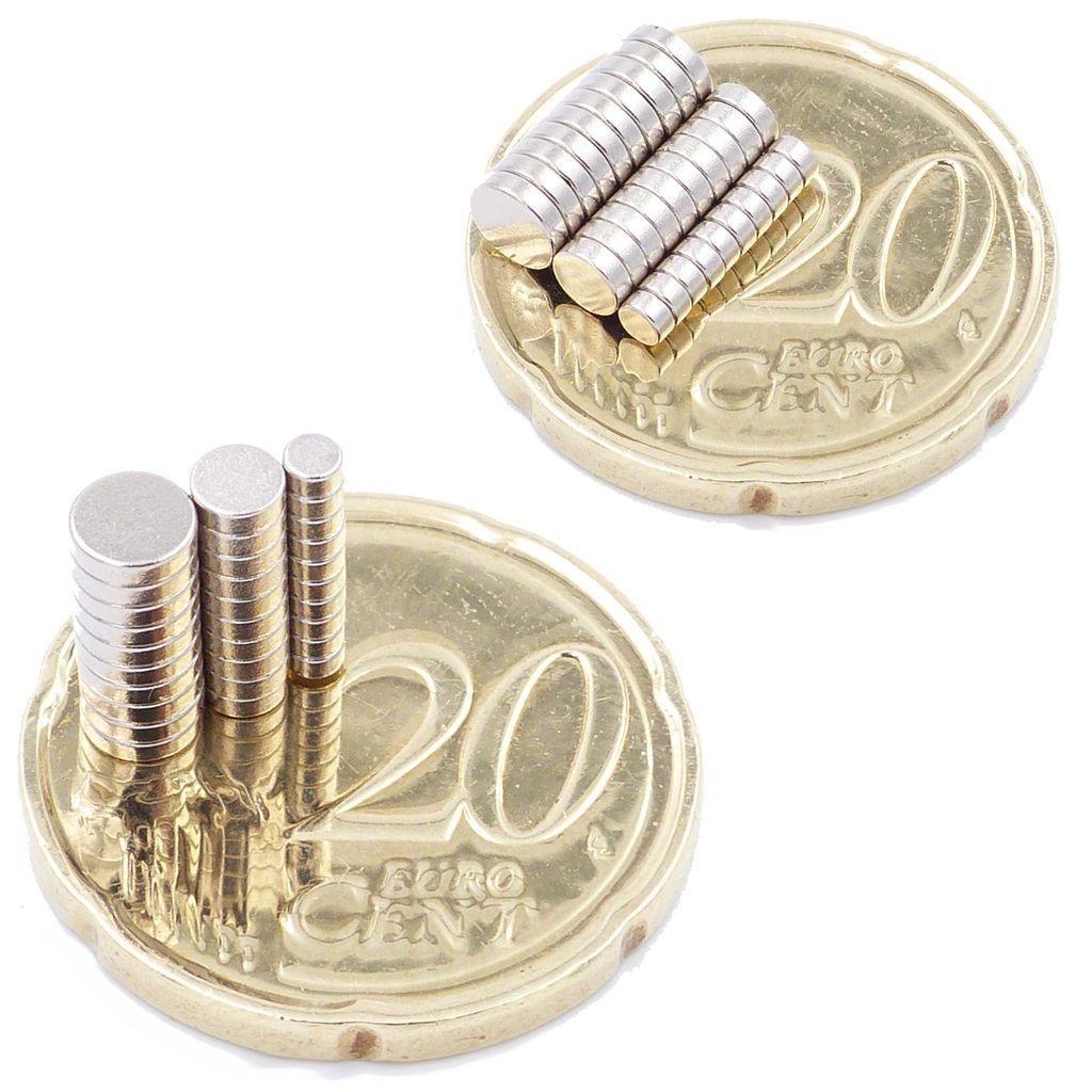 Brudazon | 15 Scheibenmagnete Set 2x1, 3x1, 4x1 mm | N52 Klasse Neodym Magnete | Modellbau