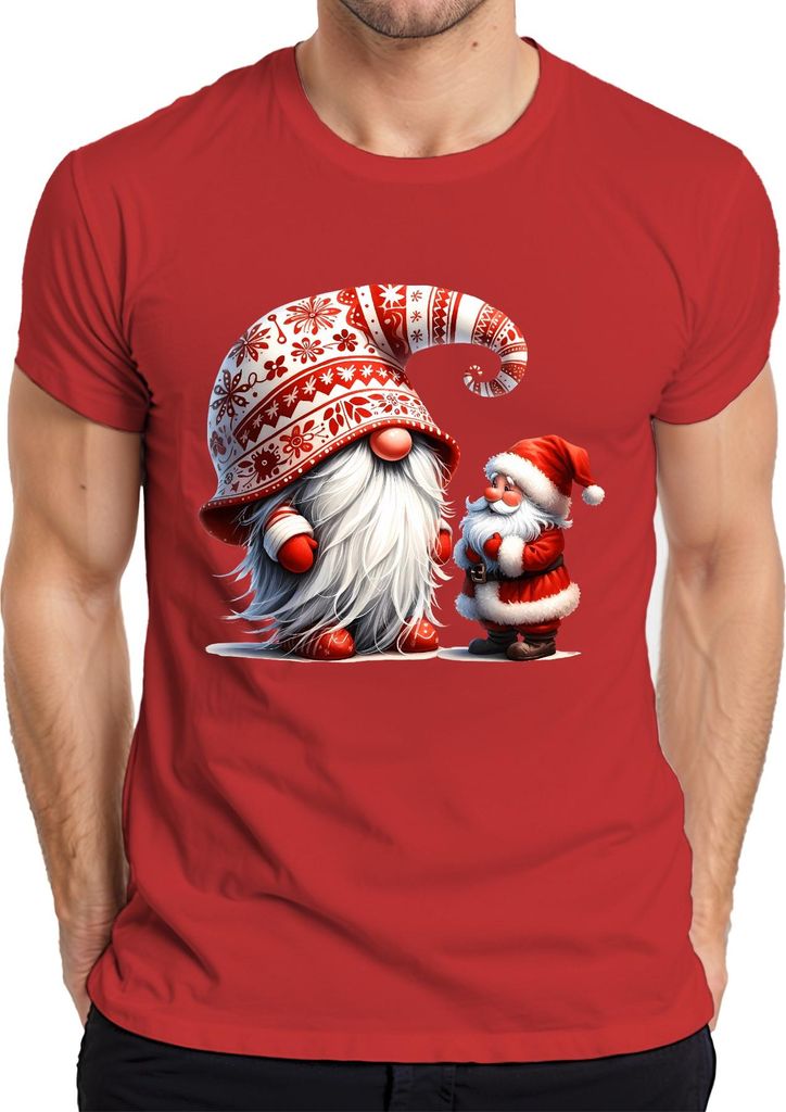 Niedliche Weihnachtsmänner mit kreativem Hut Weihnachtsdeko Zwerg Herren T-Shirt, Rot, S