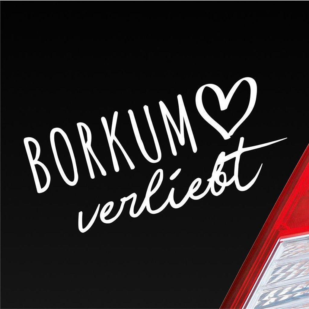 Auto Aufkleber Borkum verliebt Herz Insel Nordsee Liebe Car 19x9 cm Weiss Glanz Sticker Heckscheibenaufkleber