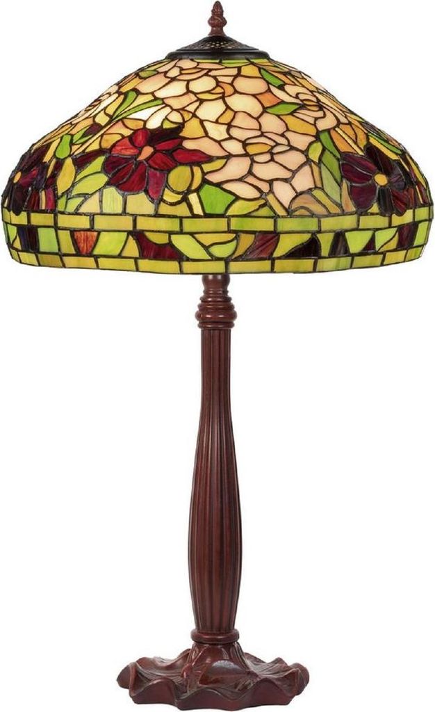 Casa Padrino Luxus Tiffany Tischleuchte Mehrfarbig Ø 40 x H. 64 cm - Tiffany Schreibtischleuchte - Runde Wohnzimmer Deko Leuchte - Scheibtisch Dek...