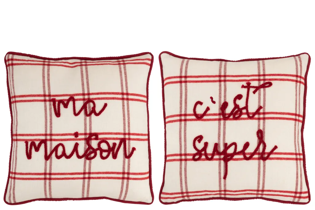Coussin J-Line texte polyester rouge blanc pour relooker votre intérieur
