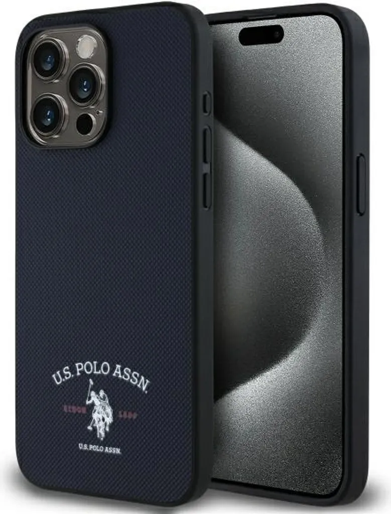 Custodia Blu Navy iPhone 15 Pro Max U.S. Polo Assn. Logo DH Stampato