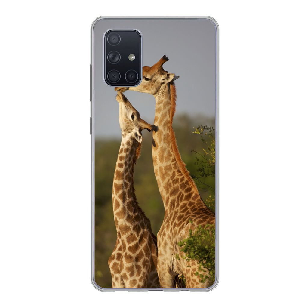 MuchoWow Handyhülle Schutzhülle Hülle für Samsung Galaxy A51 5G Giraffe - Baum - Kalb - Porträt Silikon Softcase Handy Hülle - Abbildung
