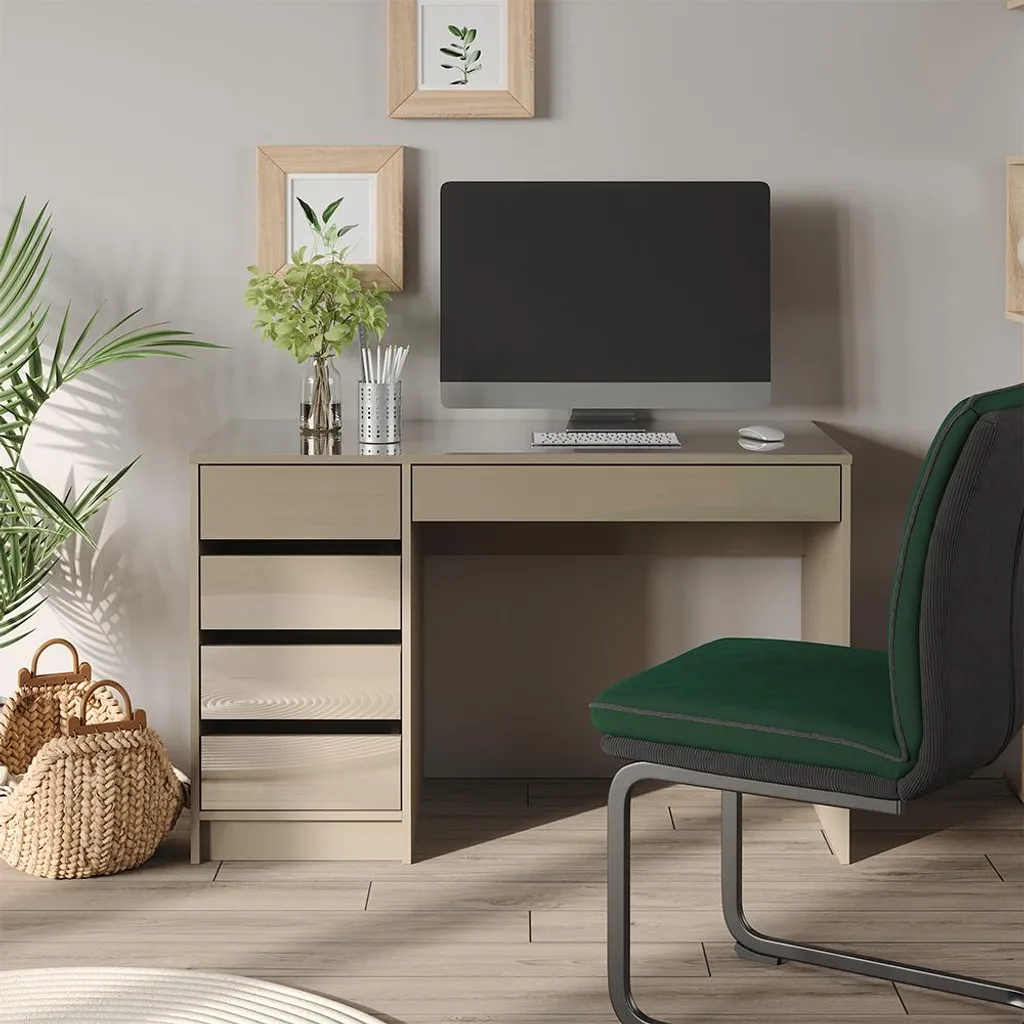 Bureau Vicco Sherry Gris brillant 120cm avec tiroirs - Modèle 57919