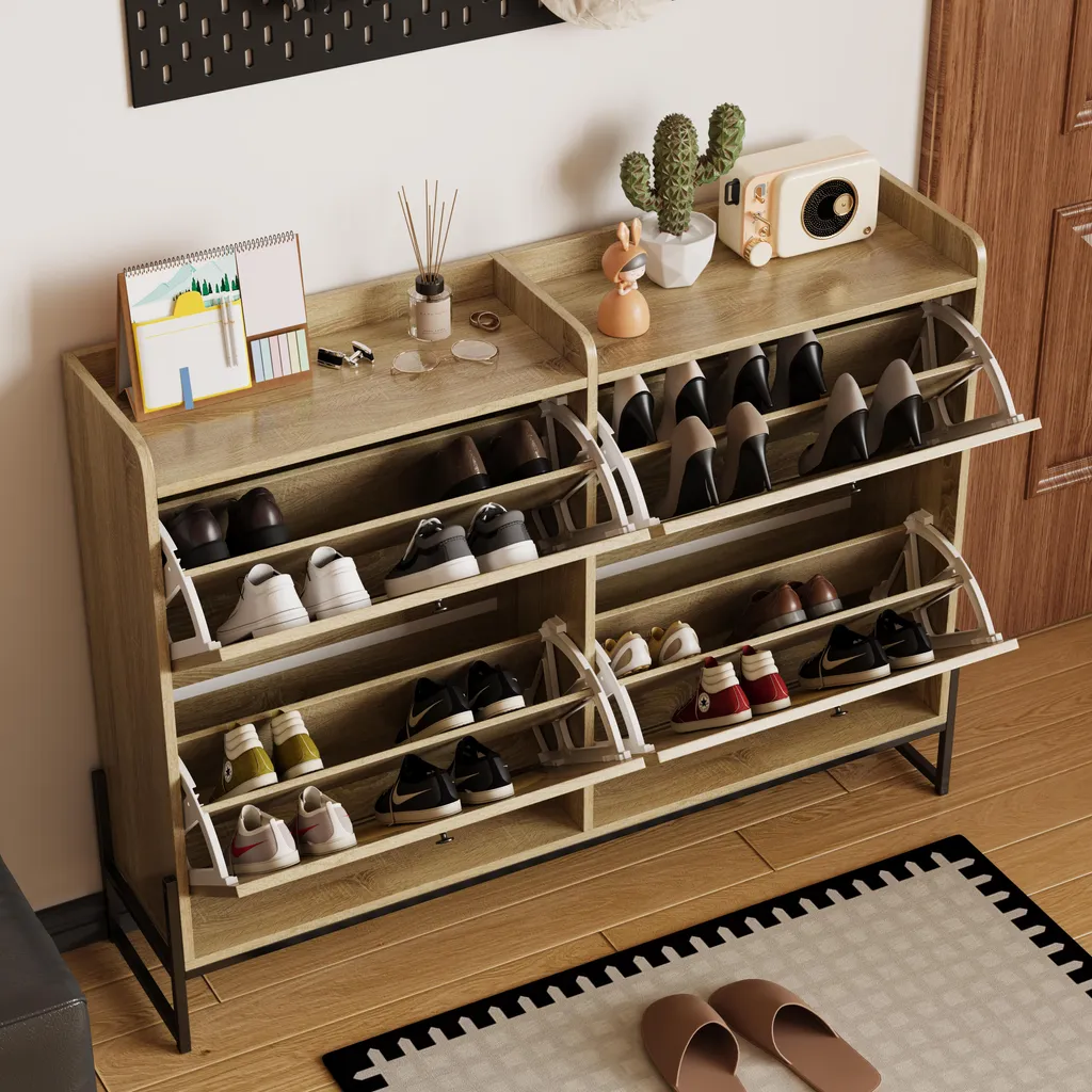 Meuble à chaussures okwish avec 4 abattants arrondis et pieds dorés