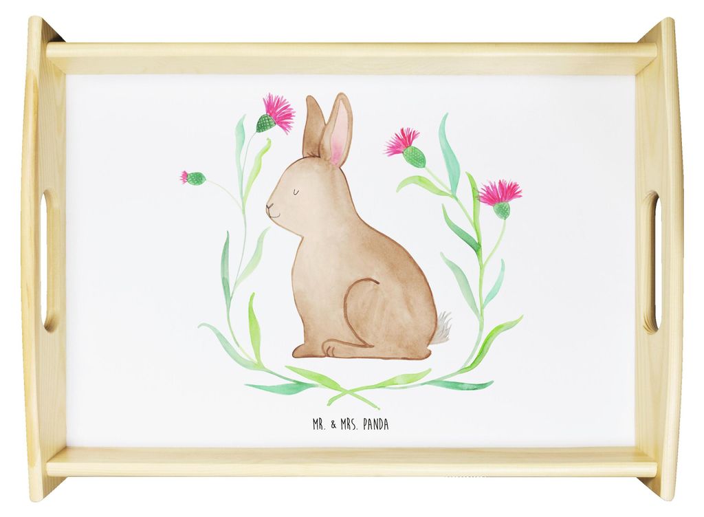 Mr. & Mrs. Panda Sofa Tablett Hase Sitzen - Weiß - Geschenk, Kaninchen, Holztablett, Dekotablett, Frohe Ostern, holz serviertablett, Frühstückst...