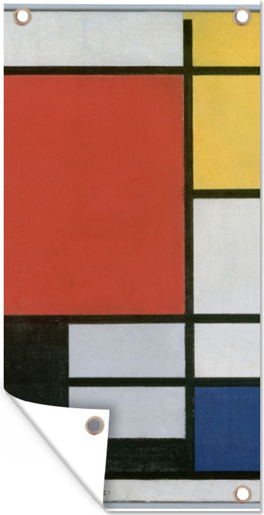 MuchoWow 40x80 cm Outdoor-Poster Gartendeko Sichtschutz Garten Poster für den Garten Komposition 2 in Rot Blau und Gelb - Piet Mondrian