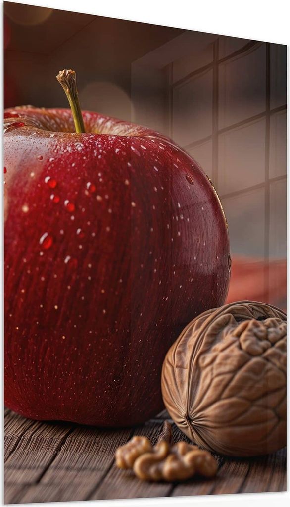 Glasbild 60x90cm in XXL für Wohnzimmer, Schlafzimmer Motiv Apfel und Nüsse