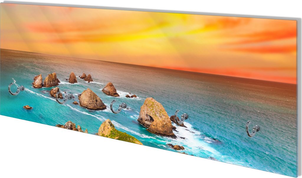 Wallario Flurgarderobe Wandgarderobe aus Glas, mit 5 Haken, Größe 80 x 30 cm, Motiv Himmel am Abend