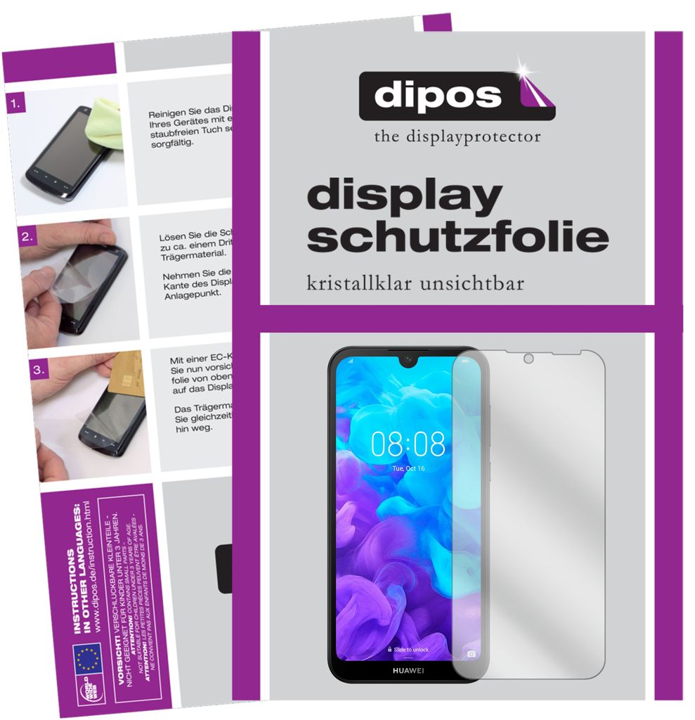 A collage showing instructions for applying a screen protector and a product shot of the screen protector next to a smartphone.