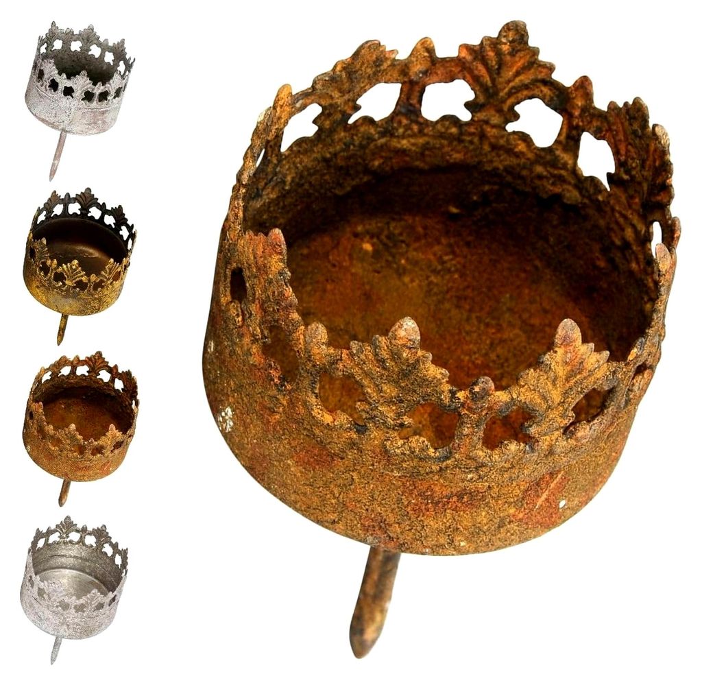 Antiker Kerzenhalter für Gestecke und Kränze, Teelichthalter aus Metall, Rostoptik, 5 cm