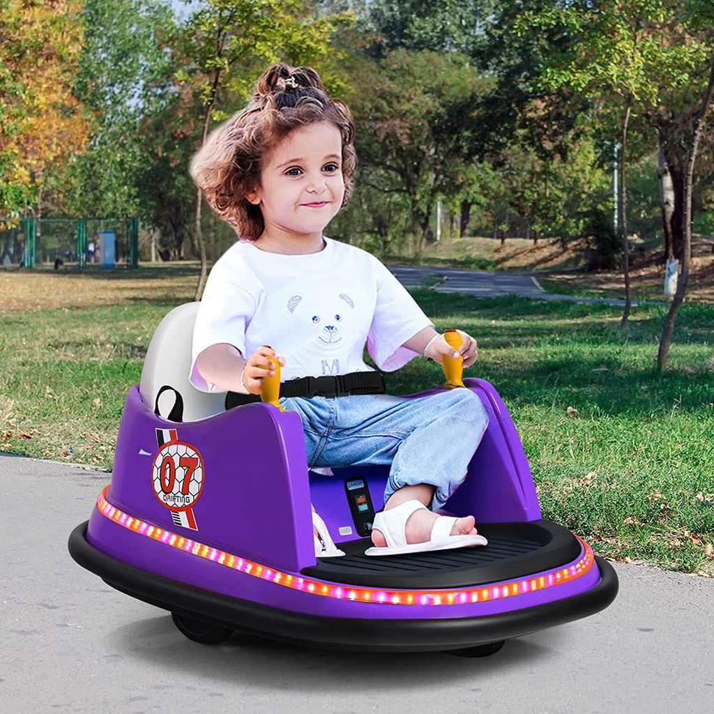 GOPLUS Elektro Autoscooter für Kinder, 6V Kinderfahrzeug mit LED-Lichtgurt, 2,4-GHz-Fernbedienung, EIN-Tasten-Start, Sicherheitsgurt, Musik, Hupe,...