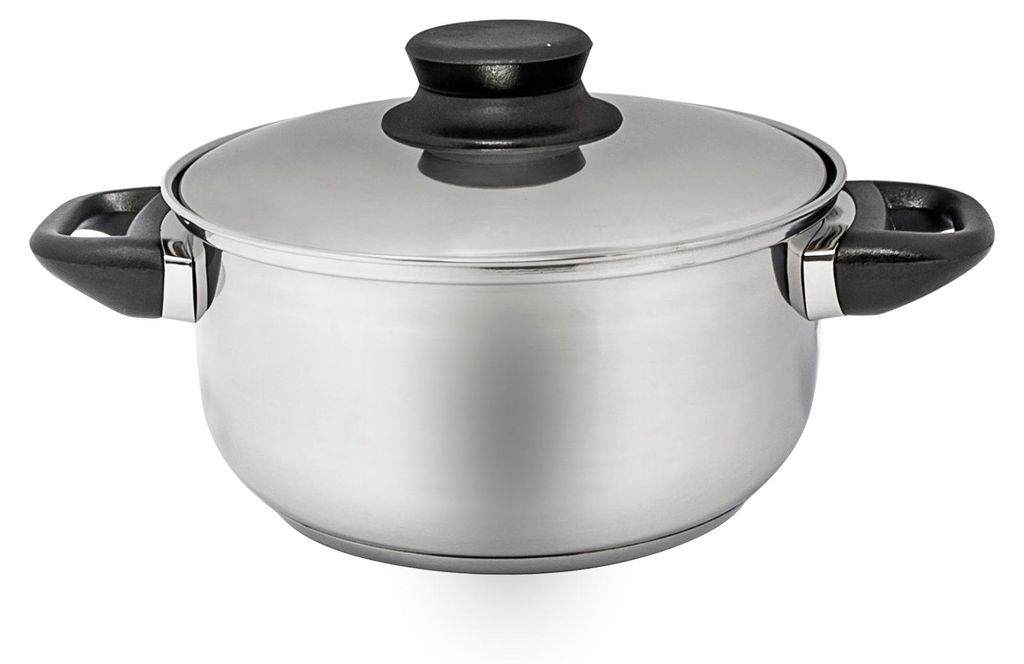 Kochgeschirr Edelstahl Kochtopf 18 cm Bakelitgriff schwarz rostfrei