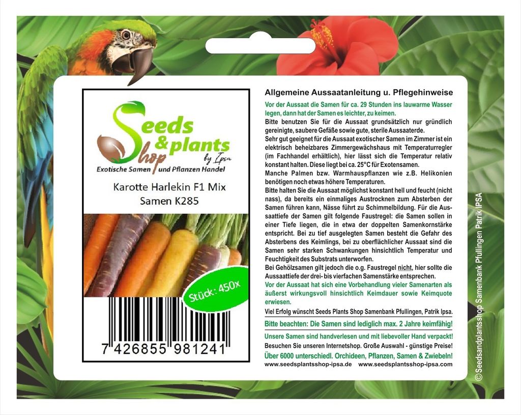 450x Karotte Harlekin F1 Mix Gemüse Saatgut Garten Pflanzen - Samen K285