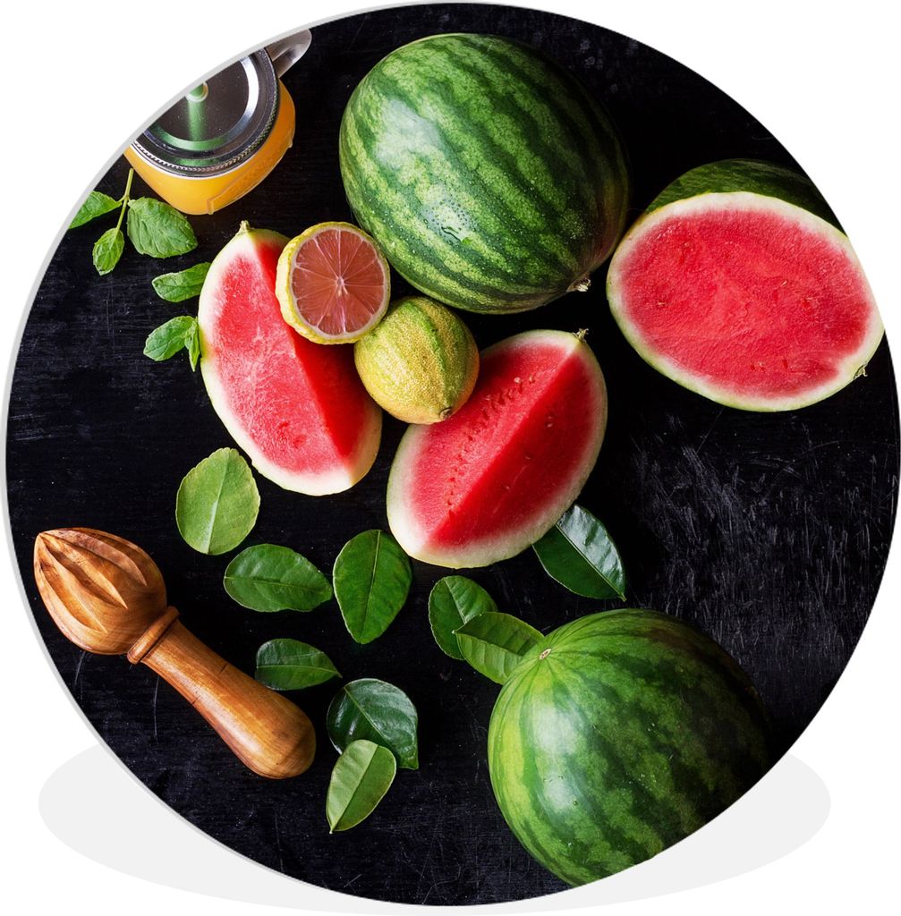 MuchoWow Rundes Wandbild - Runde Bilder Wassermelone - Smoothie - Obst - Zitronenpresse Ø 90 cm Kreis Wanddekoration Kunststoff - Wandkreis - Wa...