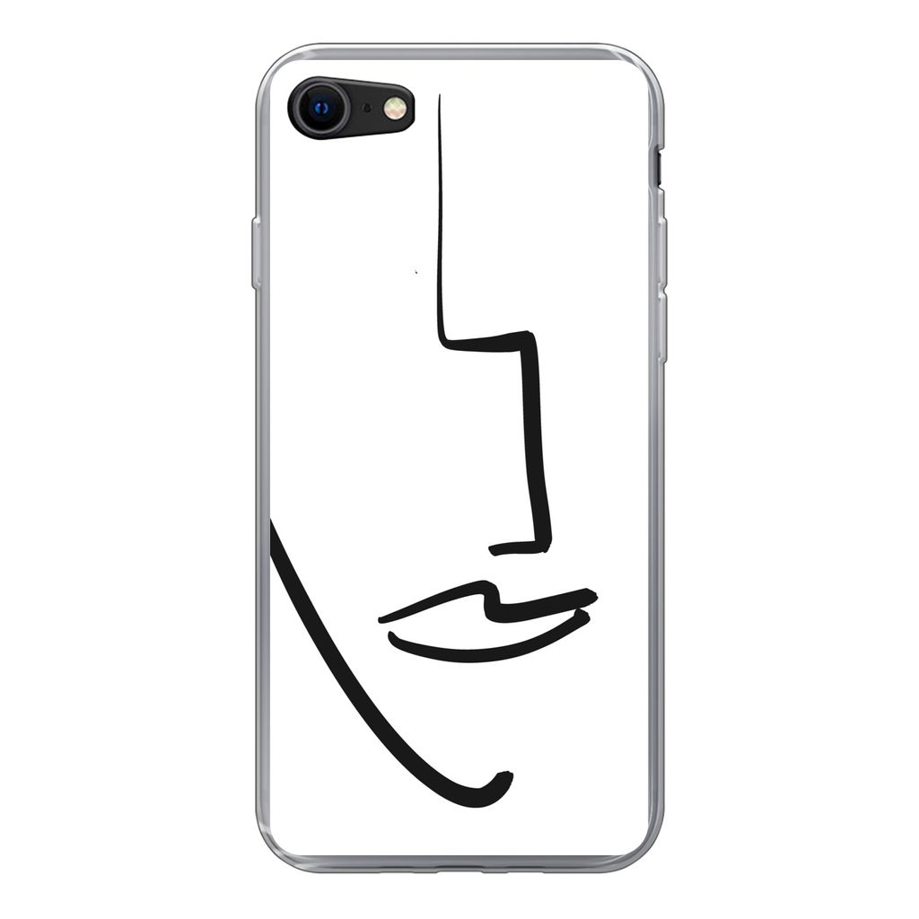MuchoWow Handyhülle Schutzhülle Hülle für iPhone SE 2020 Gesicht - Frau - Minimalismus Silikon Softcase Handy Hülle - Kartenbesitzer