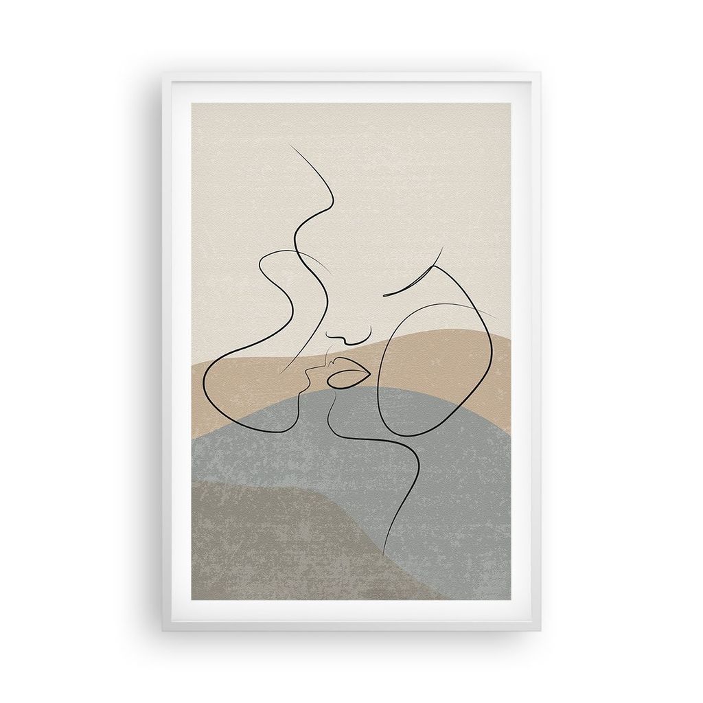 Gerahmtes Poster - Weißer Rahmen - Kuss Skizze Paar - 61x91,5 cm - Wand Bild - Wanddeko - Wandbilder - Kunstposter - Wandposter - Bilderrahmen - B...