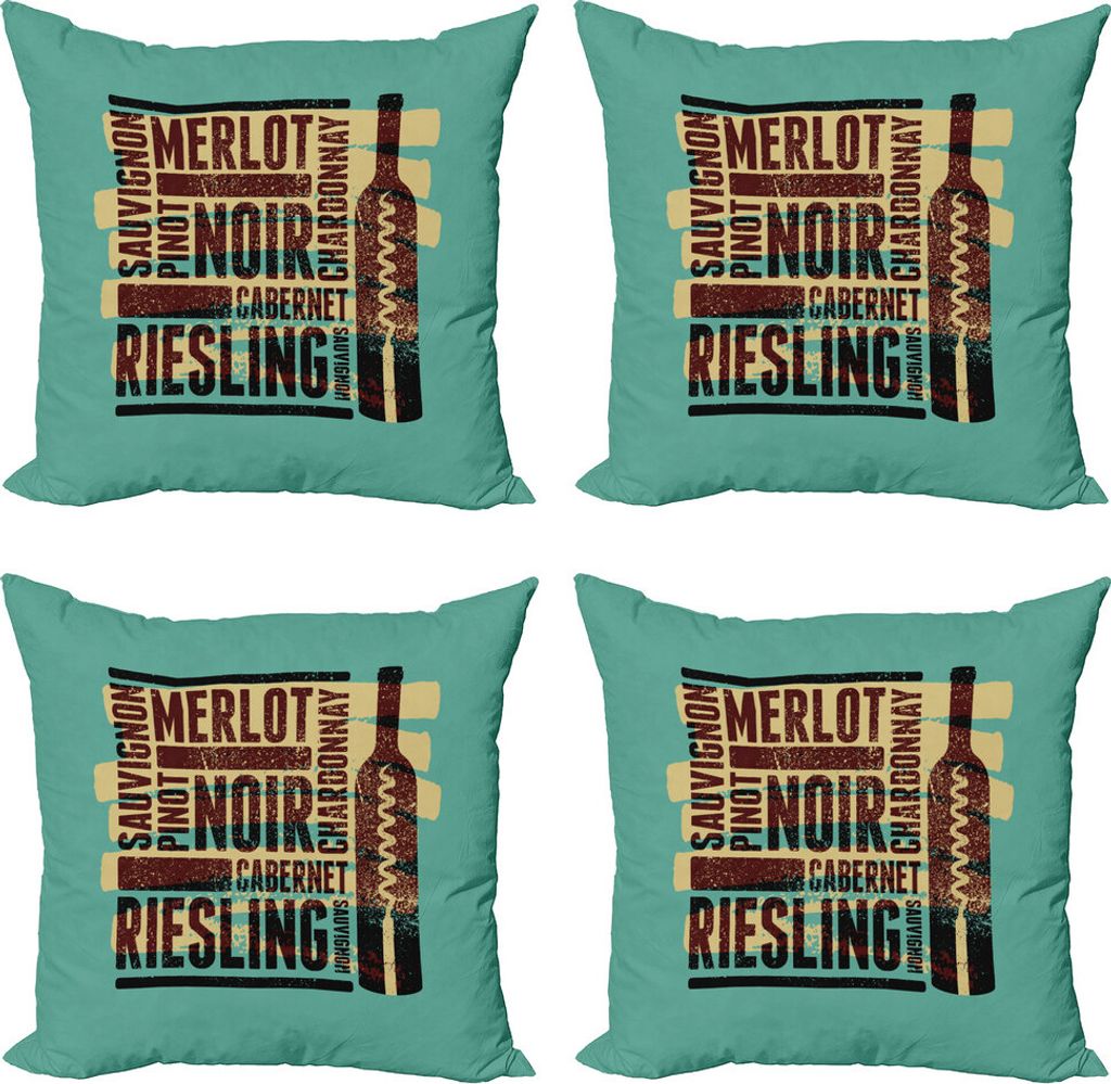 ABAKUHAUS Merlot Kissenbezug Set (4 Stück), Weintrauben Typen Flasche, Moderner Doppelseitiger Digitaldruck, 45 cm x 45 cm, Seafoam Brown