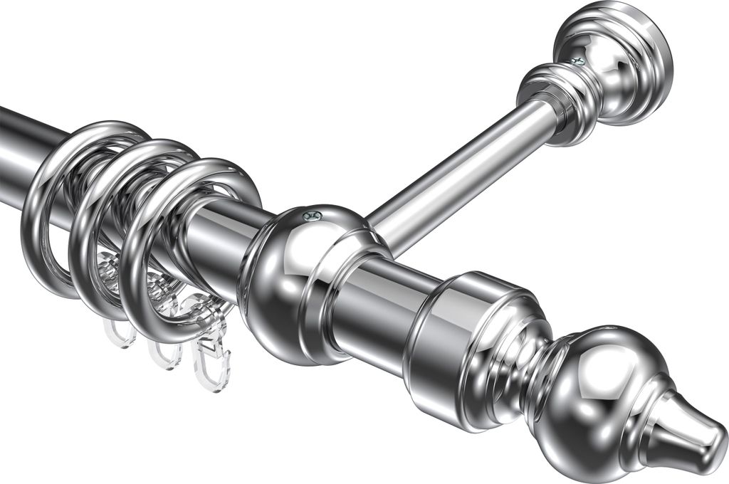 Interdeco Gardinenstange / Vorhangstange Chrom-farbig, Typ Classic Rondo (Rillenform), 28 mm Ø 1-läufig, 220 cm